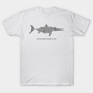 Ichthyosaurus Quadriscissus skeleton illustration T-Shirt